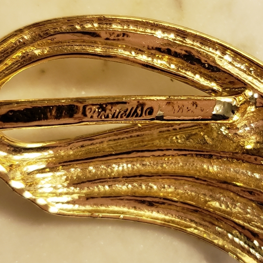 RARE Authentic Vintage Angel Wing Scarf Slide Luxury Gold Jewelry Celeb Style - Picture 9 of 15